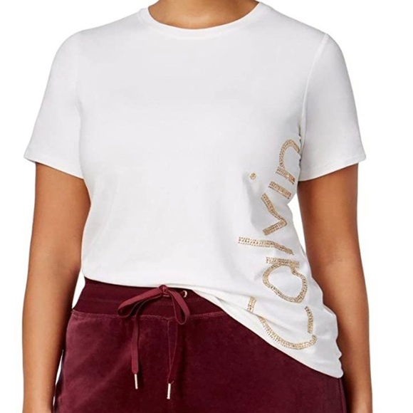 Calvin Klein 1X White T-Shirt with Gold trim - Picture 3 of 8